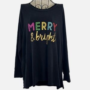 State of Mind Women’s Merry Bright Holiday Black Sweater Tunic Top, Size Medium